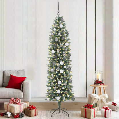 vidaXL Künstlicher schlanker Weihnachtsbaum Grün und Weiß 210 cm
