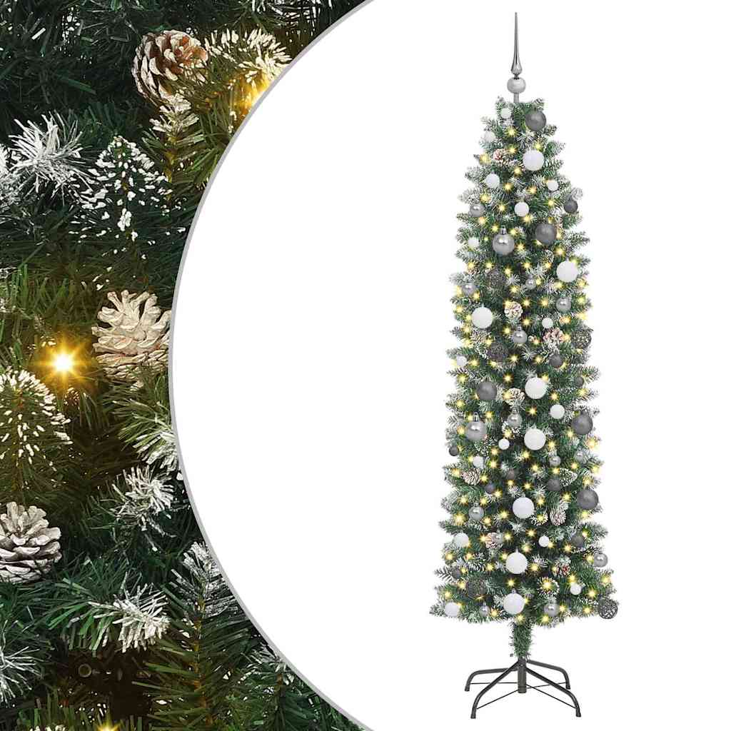 vidaXL Künstlicher schlanker Weihnachtsbaum Grün und Weiß 210 cm