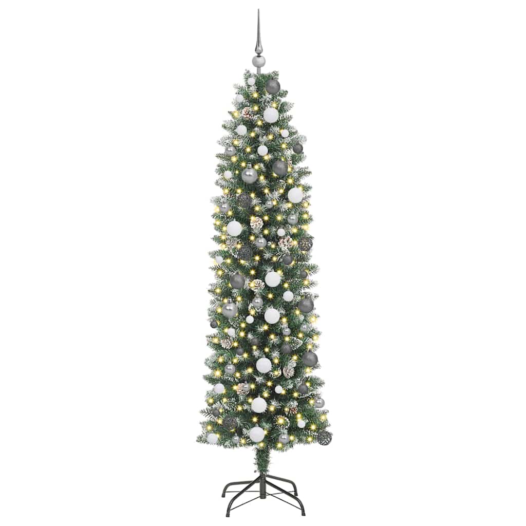 vidaXL Künstlicher schlanker Weihnachtsbaum Grün und Weiß 210 cm