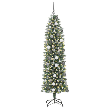 vidaXL Künstlicher schlanker Weihnachtsbaum Grün und Weiß 210 cm