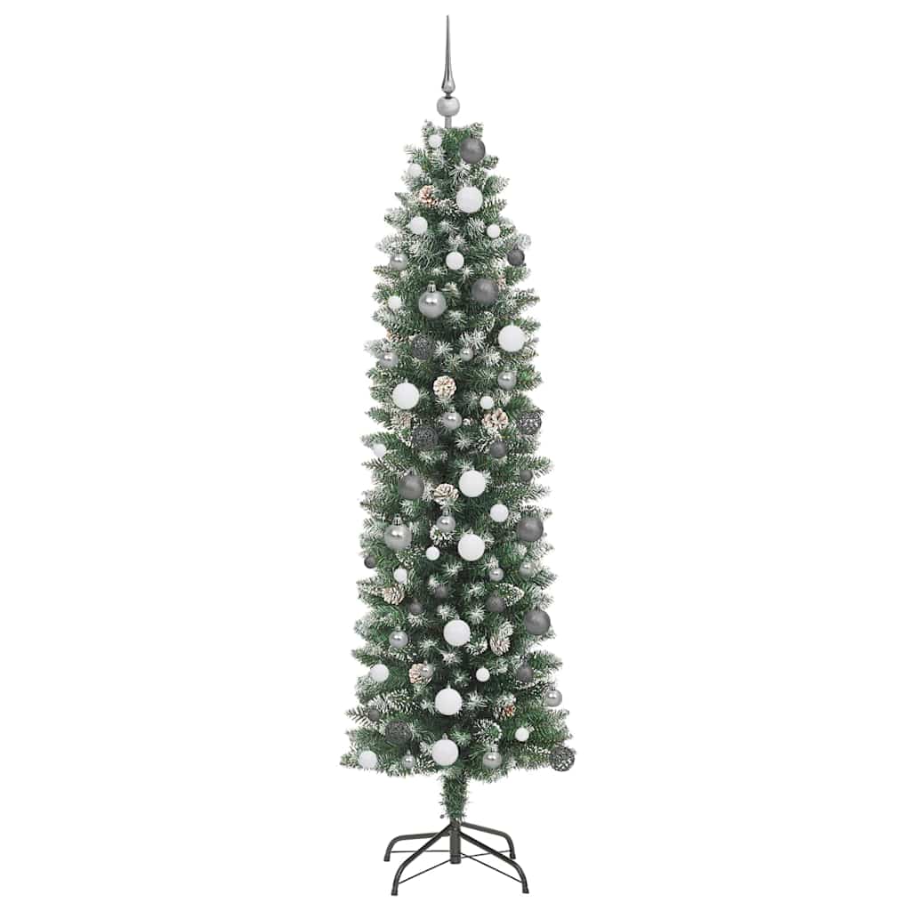 vidaXL Künstlicher schlanker Weihnachtsbaum Grün und Weiß 210 cm