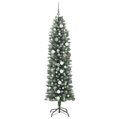 vidaXL Künstlicher schlanker Weihnachtsbaum Grün und Weiß 210 cm