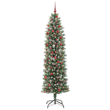 vidaXL Künstlicher schlanker Weihnachtsbaum Grün und Weiß 210 cm