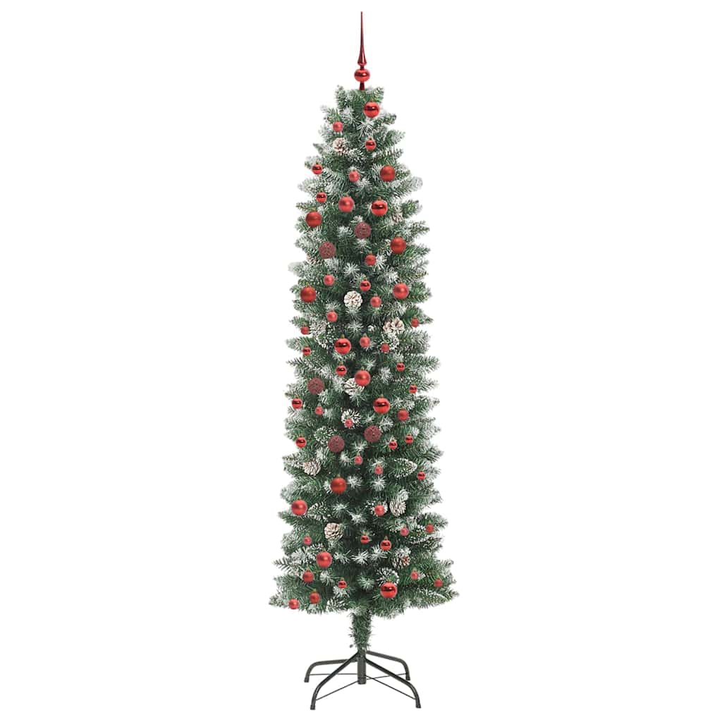 vidaXL Künstlicher schlanker Weihnachtsbaum Grün und Weiß 210 cm