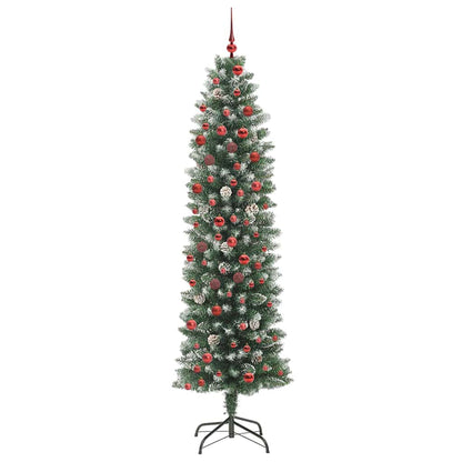 vidaXL Künstlicher schlanker Weihnachtsbaum Grün und Weiß 210 cm