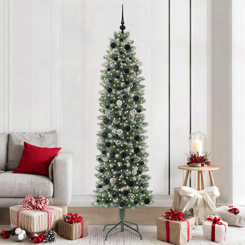 vidaXL Künstlicher schlanker Weihnachtsbaum Grün und Weiß 210 cm
