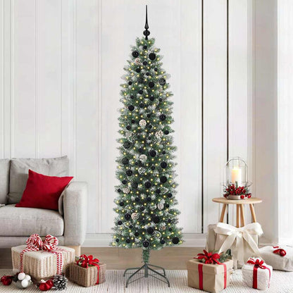 vidaXL Künstlicher schlanker Weihnachtsbaum Grün und Weiß 210 cm