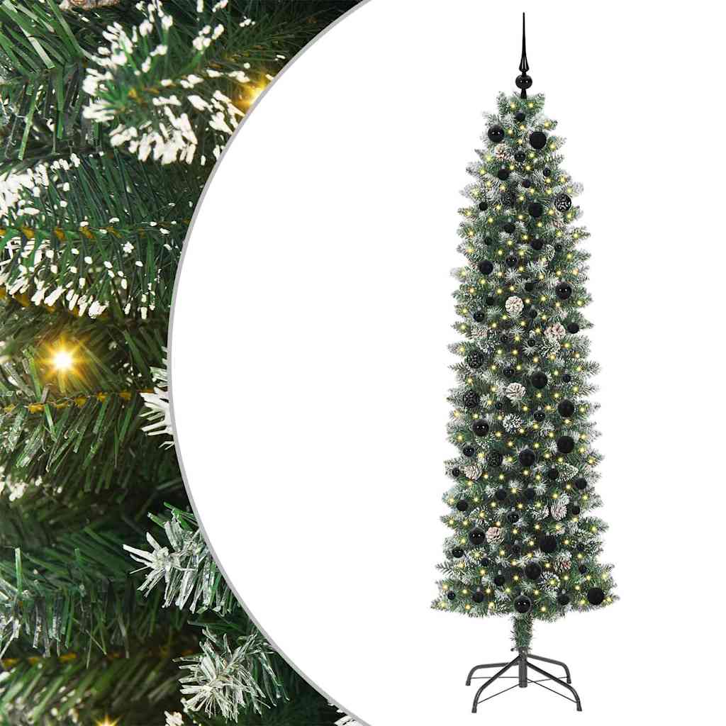 vidaXL Künstlicher schlanker Weihnachtsbaum Grün und Weiß 210 cm
