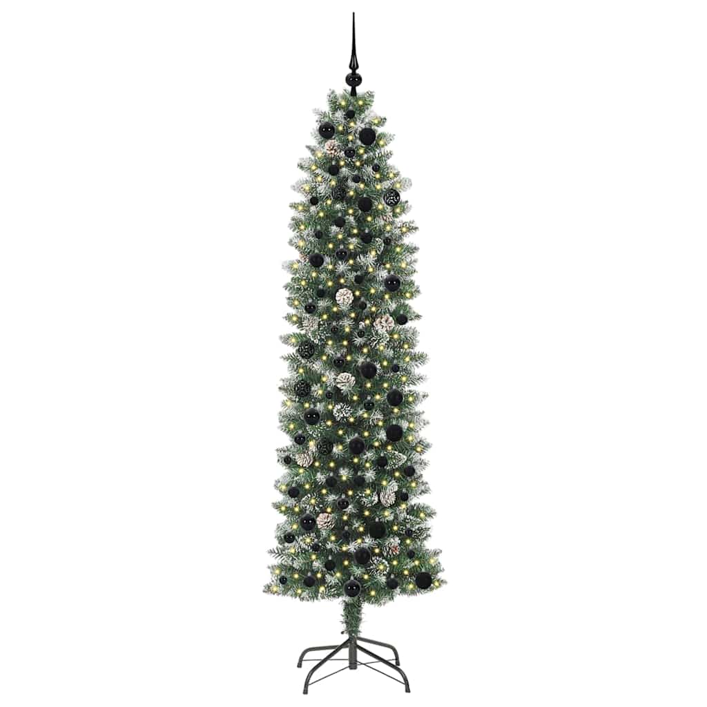 vidaXL Künstlicher schlanker Weihnachtsbaum Grün und Weiß 210 cm