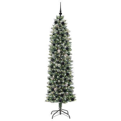 vidaXL Künstlicher schlanker Weihnachtsbaum Grün und Weiß 210 cm
