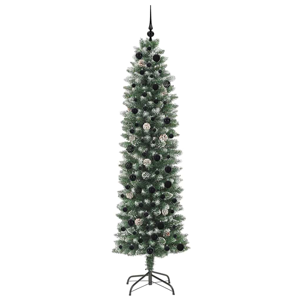 vidaXL Künstlicher schlanker Weihnachtsbaum Grün und Weiß 210 cm