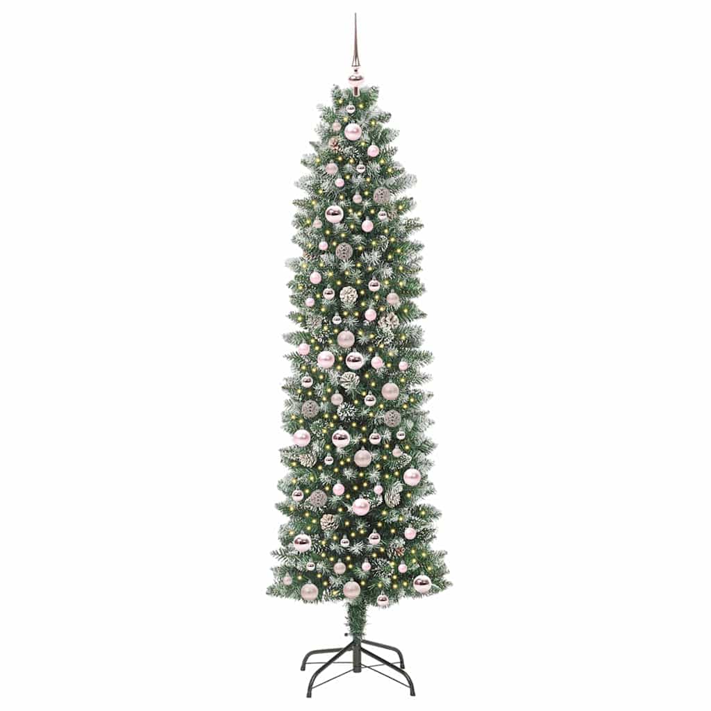 Künstlicher schlanker Weihnachtsbaum Grün und Weiß 210 cm