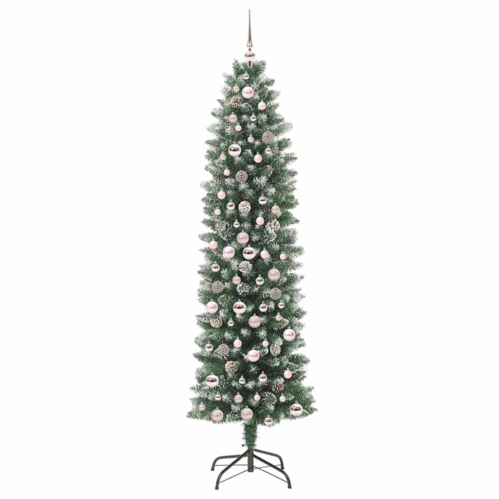 Künstlicher schlanker Weihnachtsbaum Grün und Weiß 210 cm