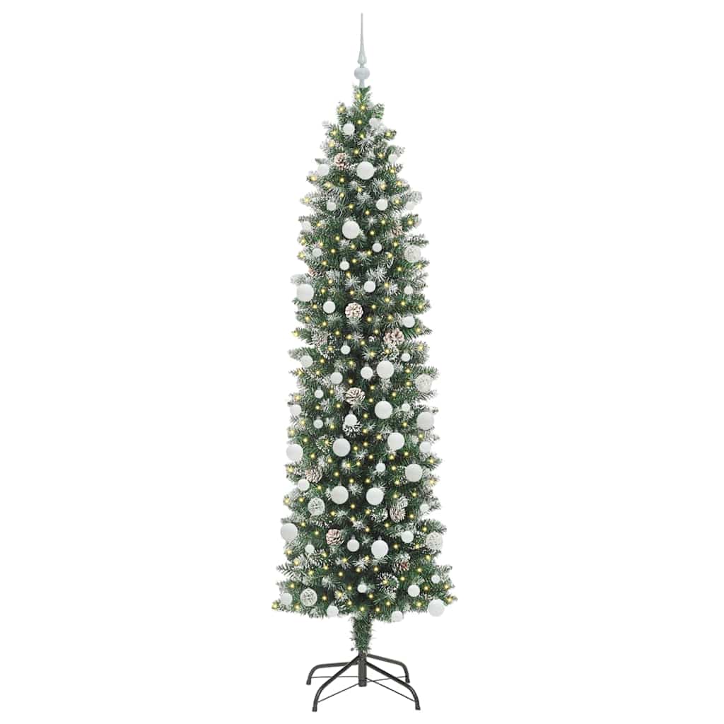 Künstlicher schlanker Weihnachtsbaum Grün und Weiß 210 cm