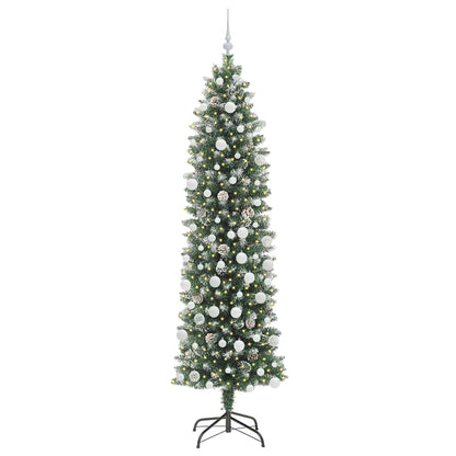 Künstlicher schlanker Weihnachtsbaum Grün und Weiß 210 cm