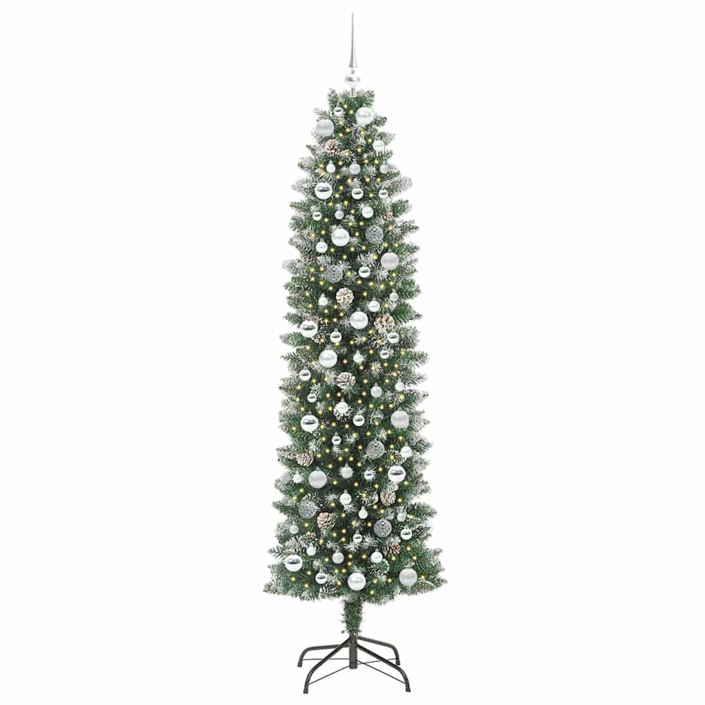 vidaXL Künstlicher schlanker Weihnachtsbaum Grün und Weiß 210 cm