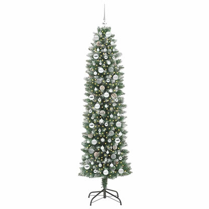 vidaXL Künstlicher schlanker Weihnachtsbaum Grün und Weiß 210 cm