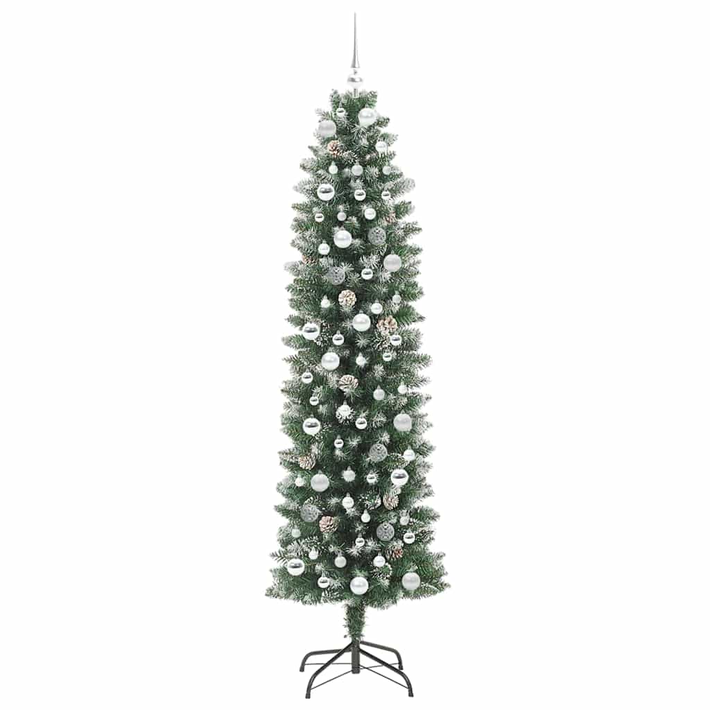 vidaXL Künstlicher schlanker Weihnachtsbaum Grün und Weiß 210 cm