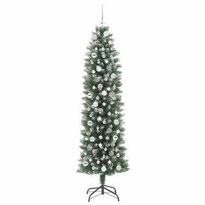 vidaXL Künstlicher schlanker Weihnachtsbaum Grün und Weiß 210 cm