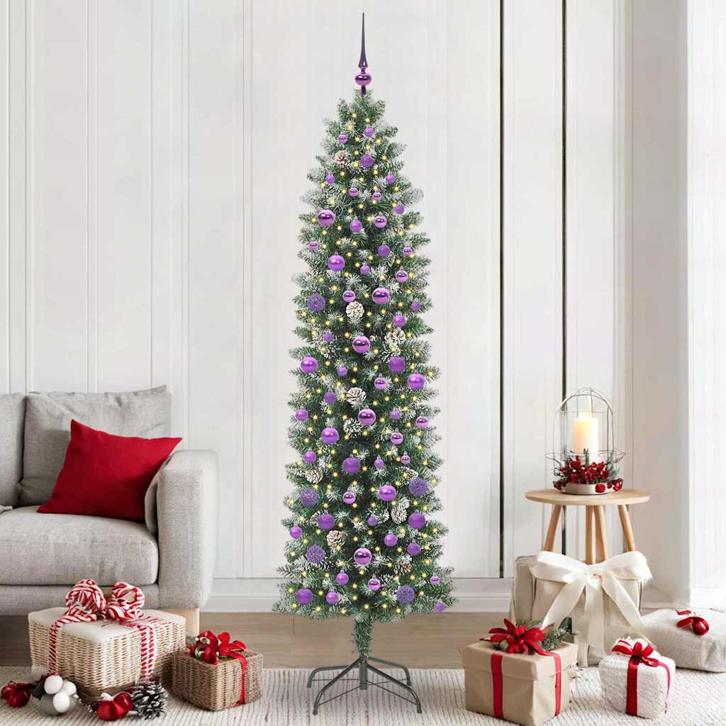 vidaXL Künstlicher schlanker Weihnachtsbaum Grün und Weiß 210 cm
