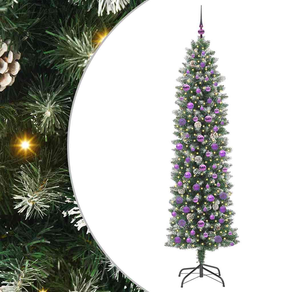 vidaXL Künstlicher schlanker Weihnachtsbaum Grün und Weiß 210 cm