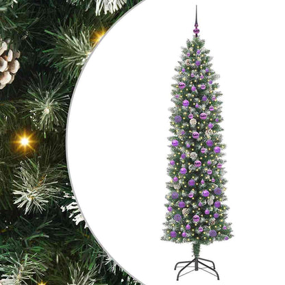 vidaXL Künstlicher schlanker Weihnachtsbaum Grün und Weiß 210 cm