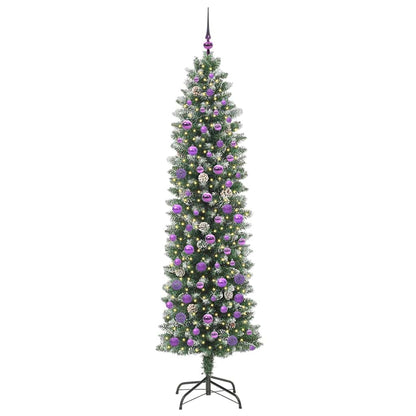 vidaXL Künstlicher schlanker Weihnachtsbaum Grün und Weiß 210 cm