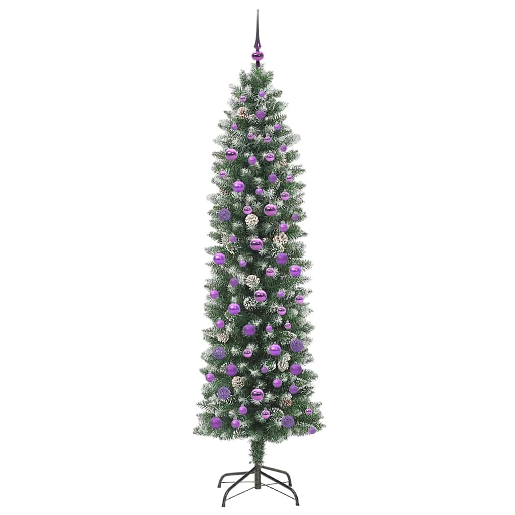 vidaXL Künstlicher schlanker Weihnachtsbaum Grün und Weiß 210 cm