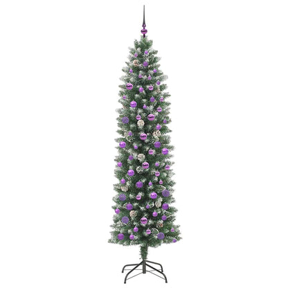 vidaXL Künstlicher schlanker Weihnachtsbaum Grün und Weiß 210 cm