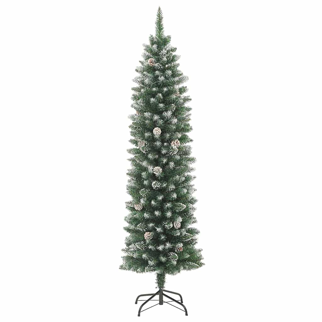 vidaXL Künstlicher schlanker Weihnachtsbaum Grün und Weiß 210 cm