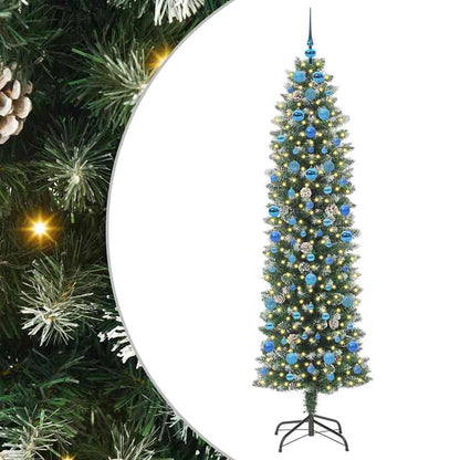 vidaXL Künstlicher schlanker Weihnachtsbaum Grün und Weiß 210 cm