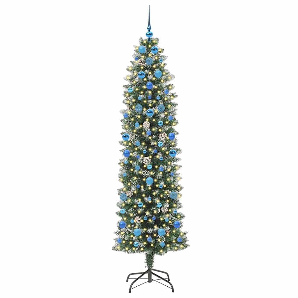 vidaXL Künstlicher schlanker Weihnachtsbaum Grün und Weiß 210 cm