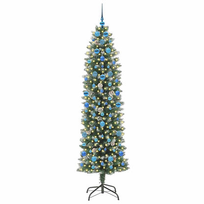 vidaXL Künstlicher schlanker Weihnachtsbaum Grün und Weiß 210 cm