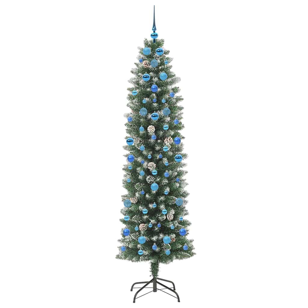 vidaXL Künstlicher schlanker Weihnachtsbaum Grün und Weiß 210 cm