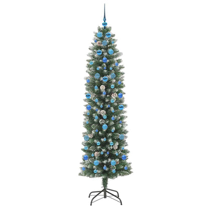 vidaXL Künstlicher schlanker Weihnachtsbaum Grün und Weiß 210 cm