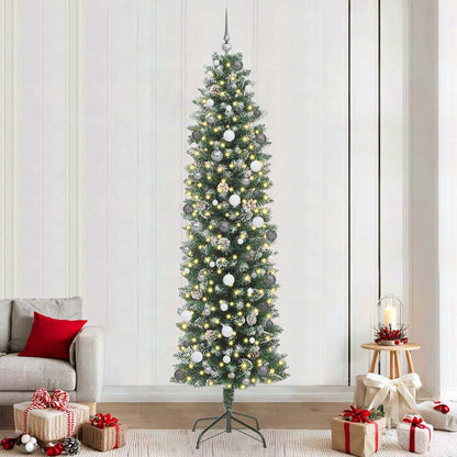 vidaXL Künstlicher schlanker Weihnachtsbaum Grün und Weiß 240 cm