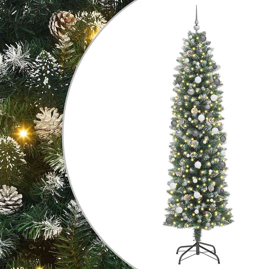 vidaXL Künstlicher schlanker Weihnachtsbaum Grün und Weiß 240 cm