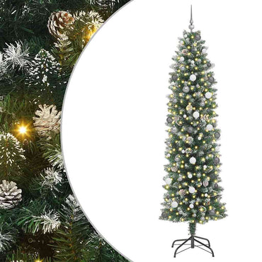 vidaXL Künstlicher schlanker Weihnachtsbaum Grün und Weiß 240 cm