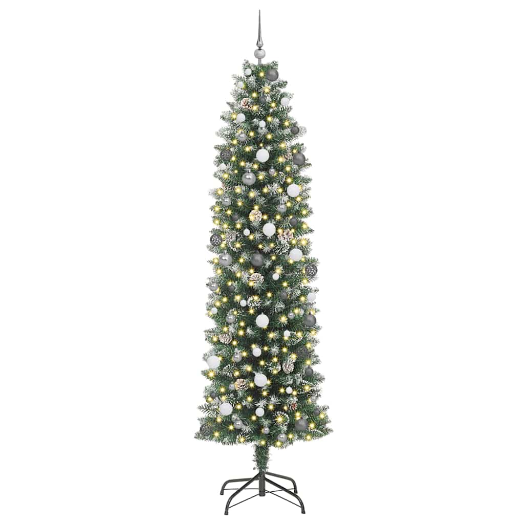 vidaXL Künstlicher schlanker Weihnachtsbaum Grün und Weiß 240 cm