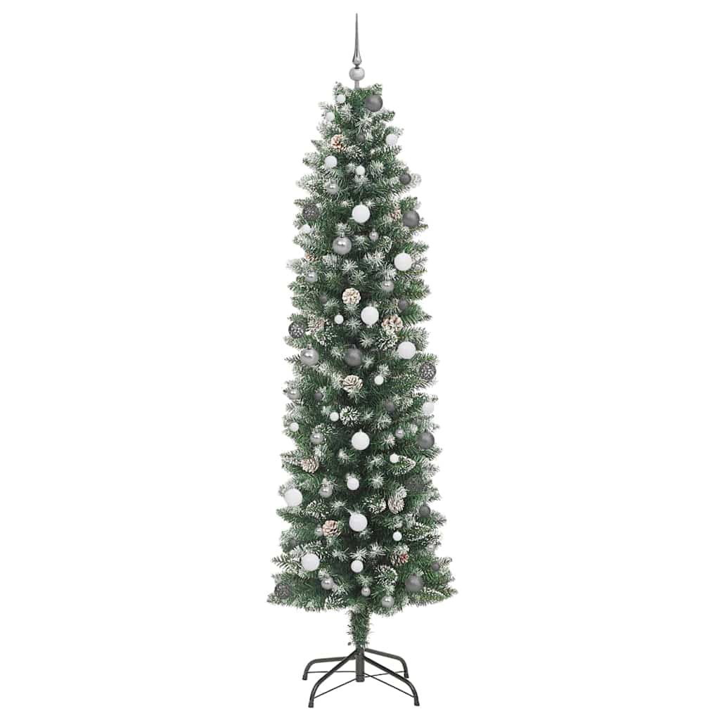 vidaXL Künstlicher schlanker Weihnachtsbaum Grün und Weiß 240 cm