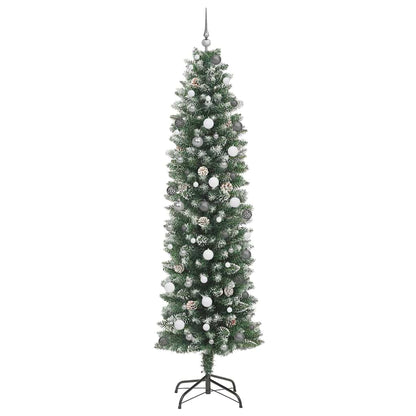 vidaXL Künstlicher schlanker Weihnachtsbaum Grün und Weiß 240 cm