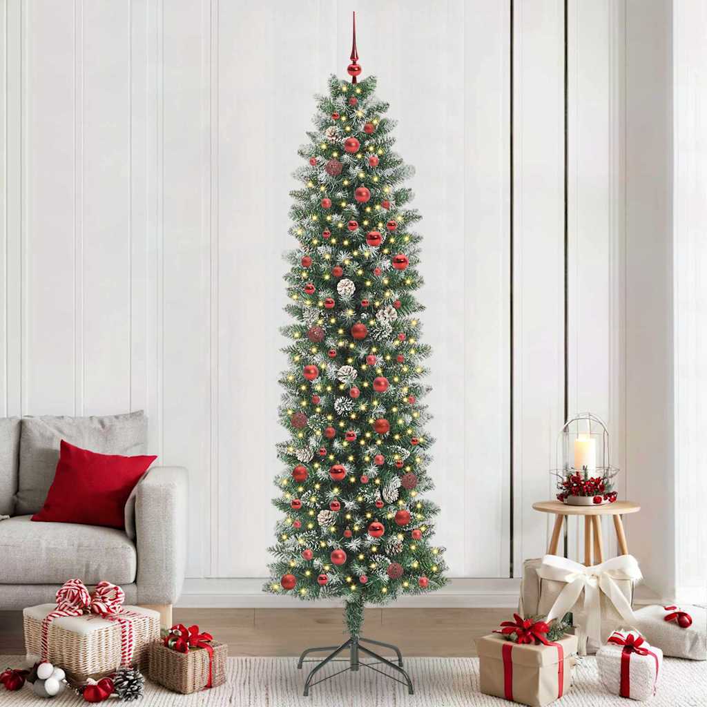 vidaXL Künstlicher schlanker Weihnachtsbaum Grün und Weiß 240 cm