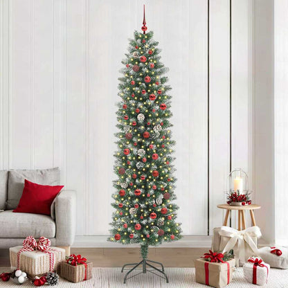 vidaXL Künstlicher schlanker Weihnachtsbaum Grün und Weiß 240 cm