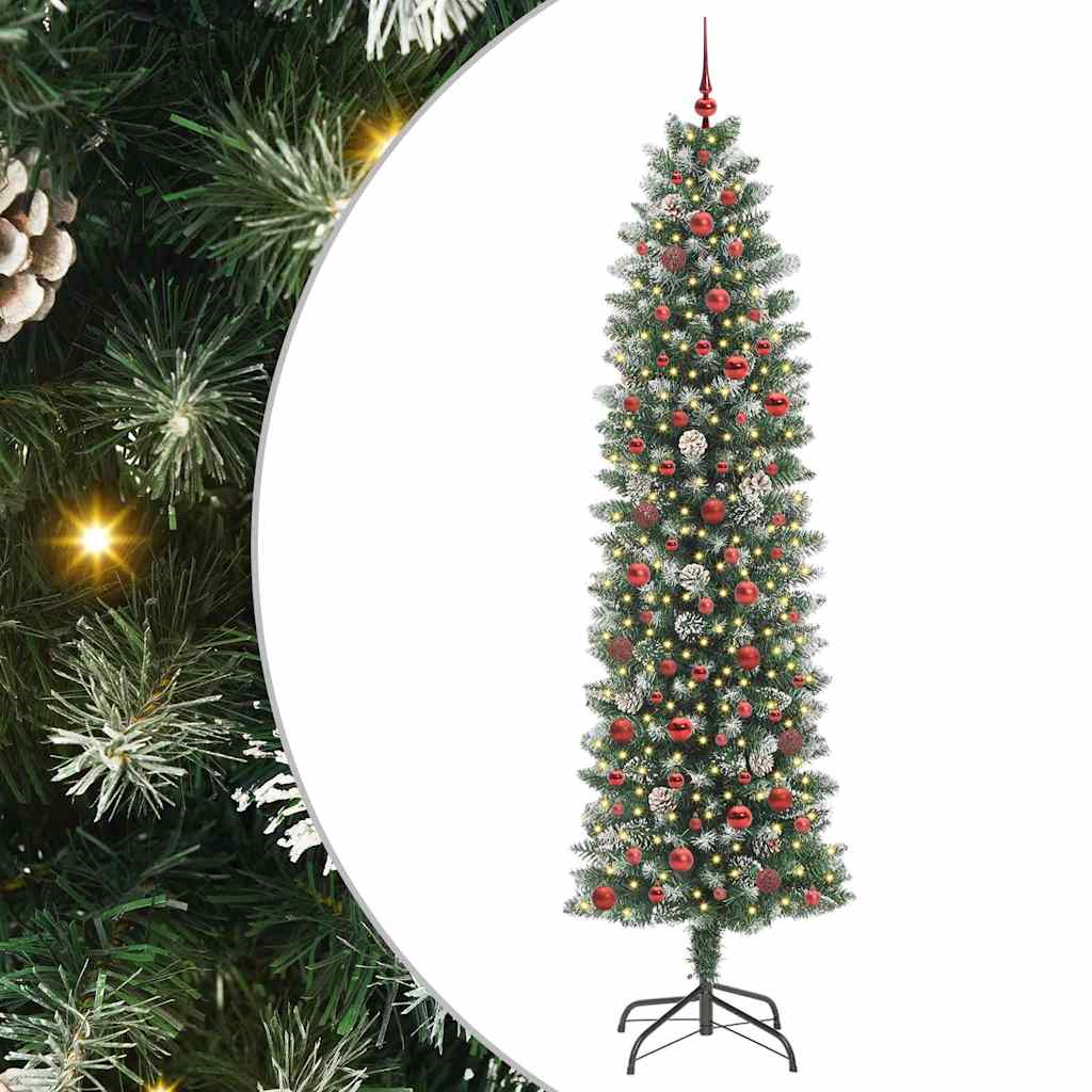 vidaXL Künstlicher schlanker Weihnachtsbaum Grün und Weiß 240 cm