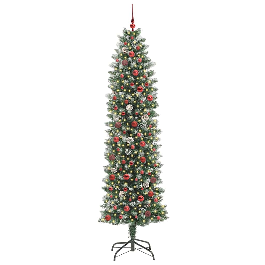 vidaXL Künstlicher schlanker Weihnachtsbaum Grün und Weiß 240 cm