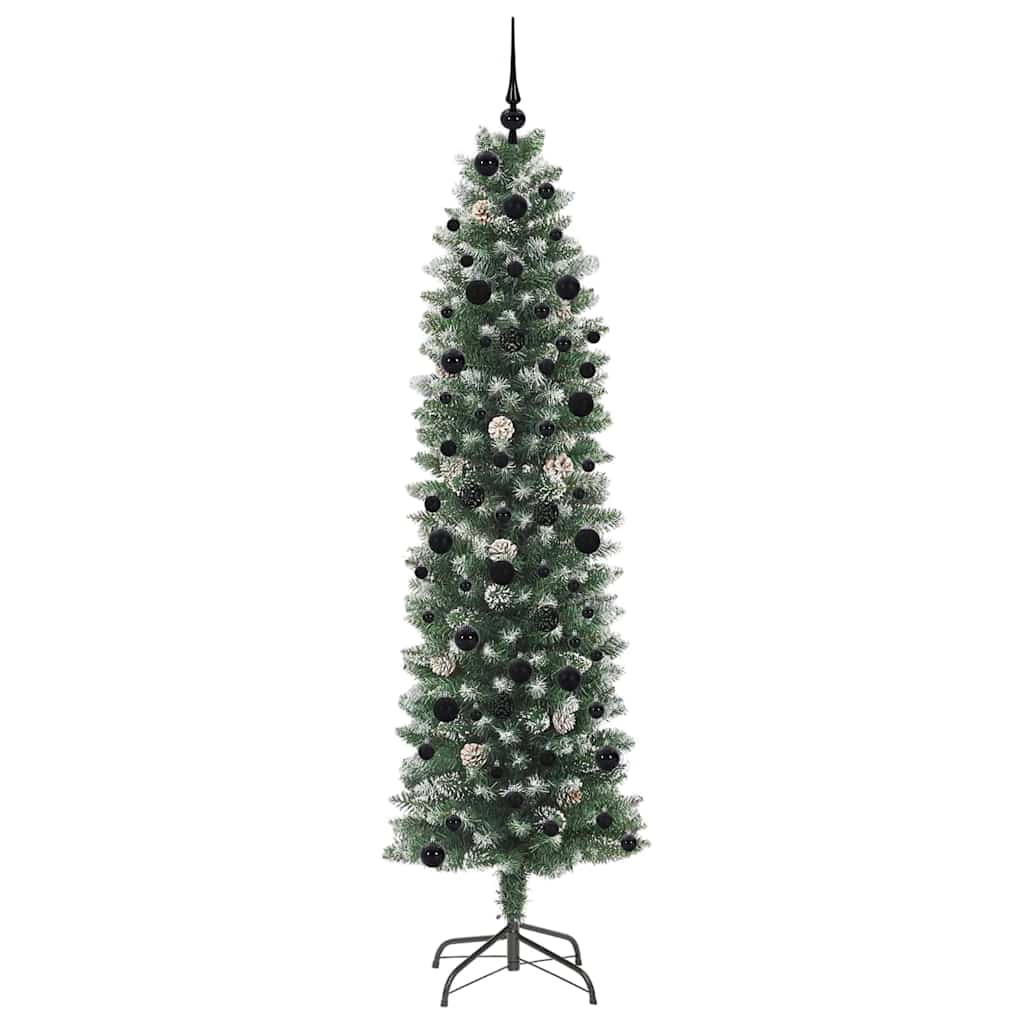 vidaXL Künstlicher schlanker Weihnachtsbaum Grün und Weiß 240 cm