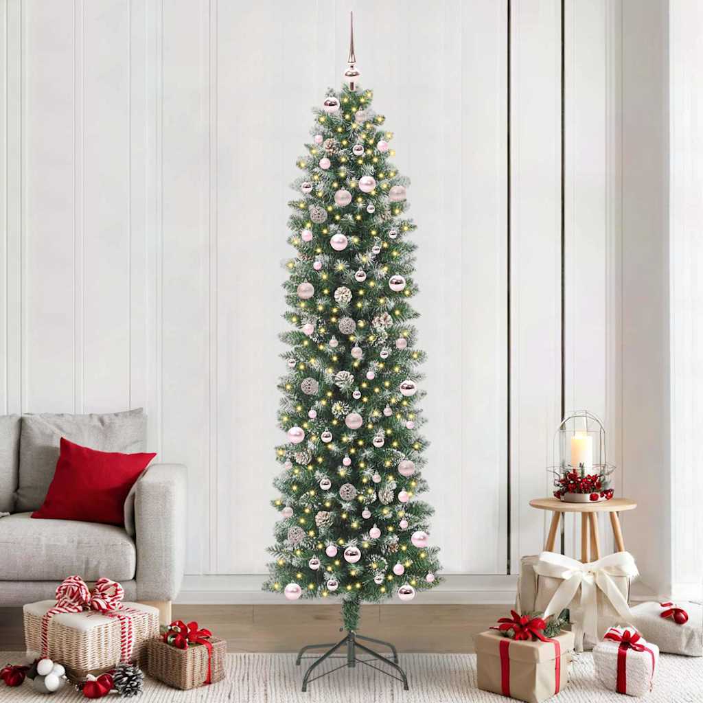 vidaXL Künstlicher schlanker Weihnachtsbaum Grün und Weiß 240 cm