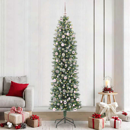 vidaXL Künstlicher schlanker Weihnachtsbaum Grün und Weiß 240 cm