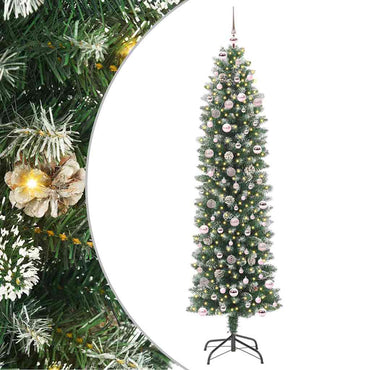 vidaXL Künstlicher schlanker Weihnachtsbaum Grün und Weiß 240 cm