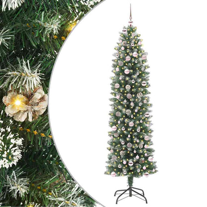 vidaXL Künstlicher schlanker Weihnachtsbaum Grün und Weiß 240 cm
